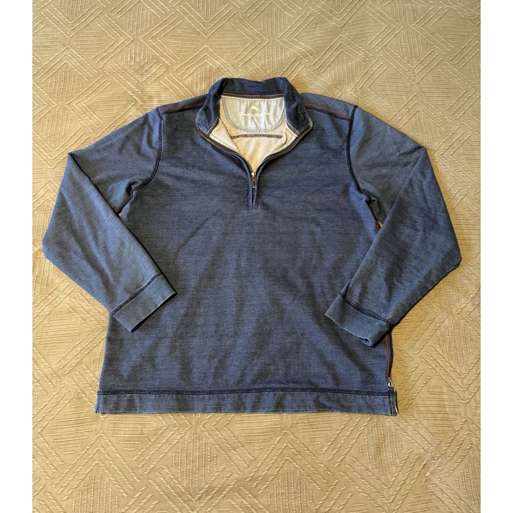 Tommy Bahama Sweater Mens Medium Indio Indigo Half-Zip 1/4‎ Zip Blue Fleece